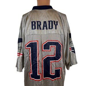 Reebok Tom Brady Jersey Mens Size L New England Patriots NFL Alternate Silver